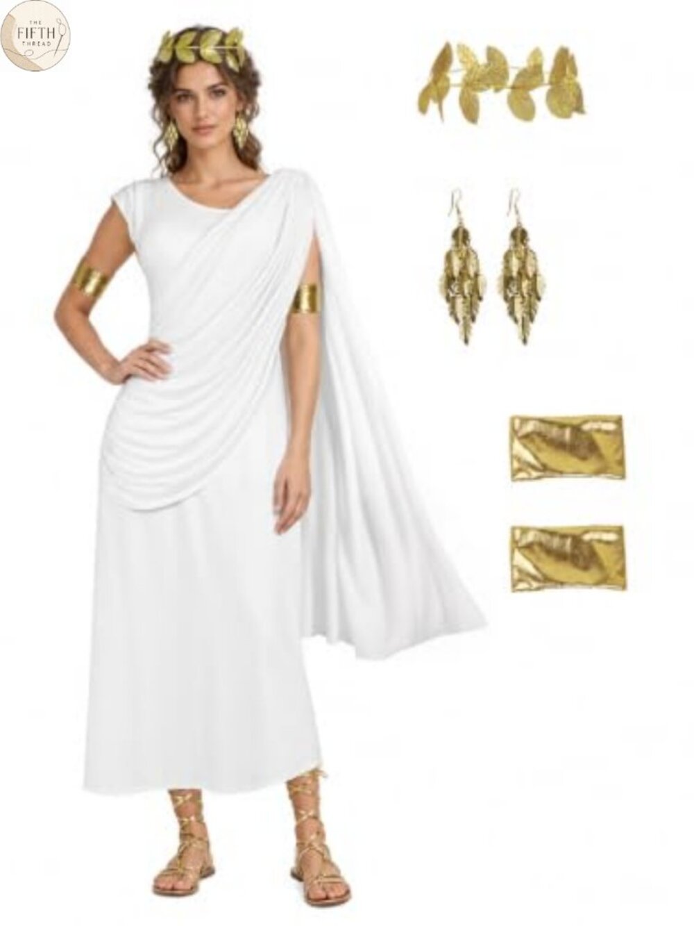 Womens Greek Toga Costume Set Roman Goddess Dress Halloween Cosplay